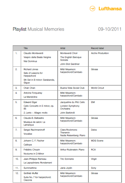 lufthansa play list 2011